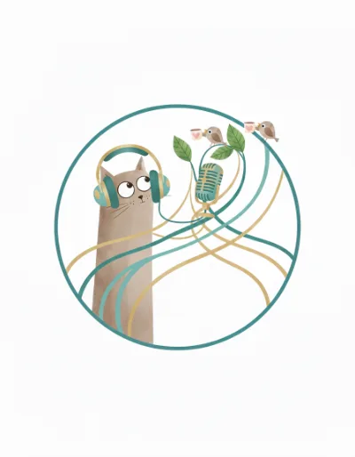 Illustrazione ad acquerello di un gatto con le cuffie